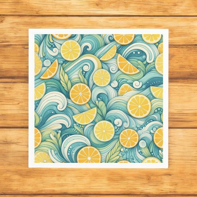 Serviette En Papier Citrus Orange Fraîche Citron & Vert Jaune Été (Créateur téléchargé)