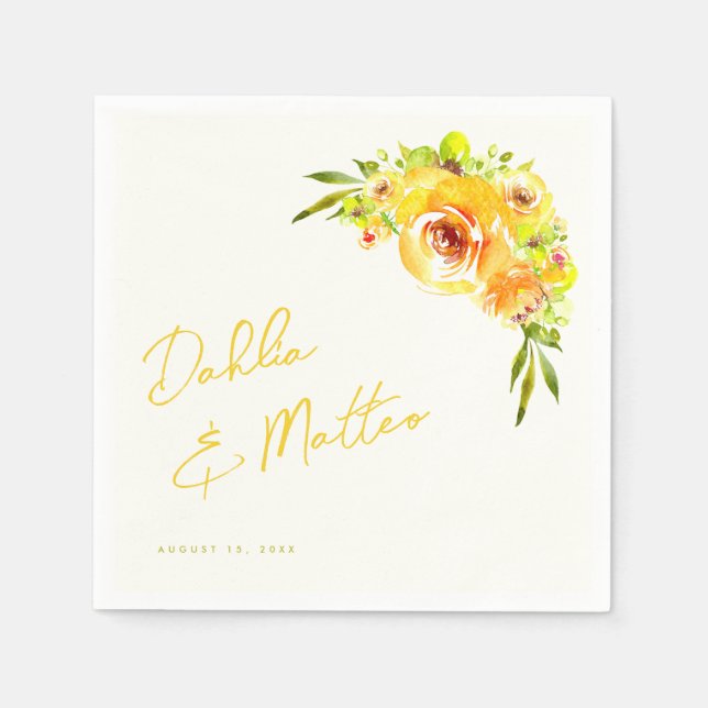 Serviette En Papier Citrus Yellow Green Vibrant Summer Floral Wedding (Devant)