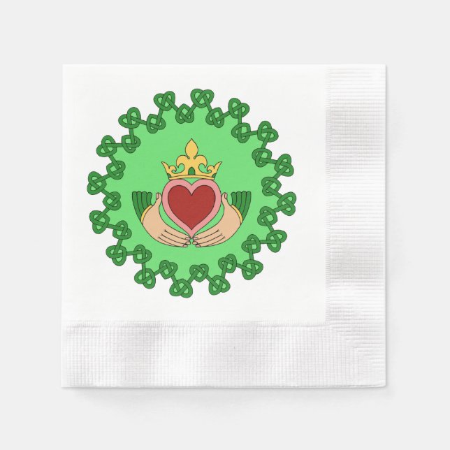 Serviette En Papier Claddagh et Green Knotwork (Devant)