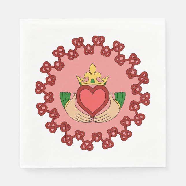 Serviette En Papier Claddagh et Red Knotwork sur rose (Devant)