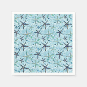 Serviette En Papier Clair bleu et or Starfish sur Ocean Wave Motif
