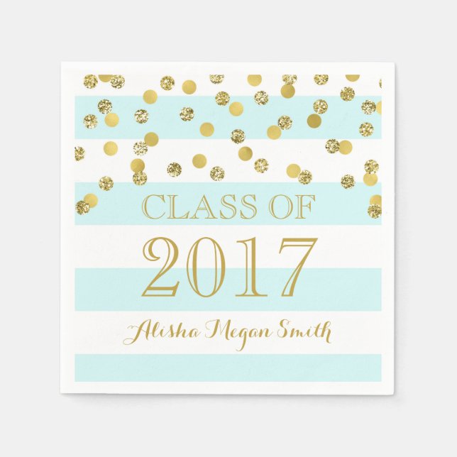 Serviette En Papier Clair Bleu Grilles Or Confetti 2017 Graduation (Devant)