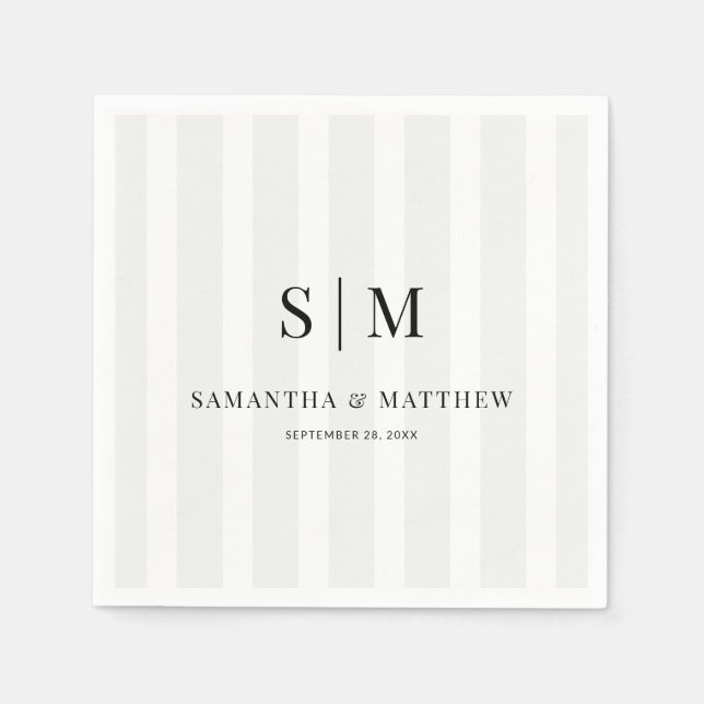 Serviette En Papier Clair Gris Gris Gris Élégant Couple Initiales Mari (Devant)