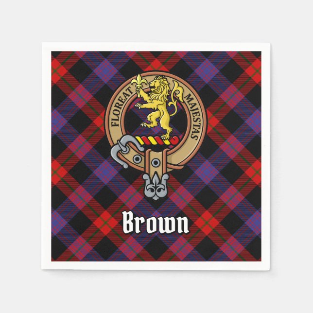 Serviette En Papier Clan Brown Crest sur Tartan (Devant)