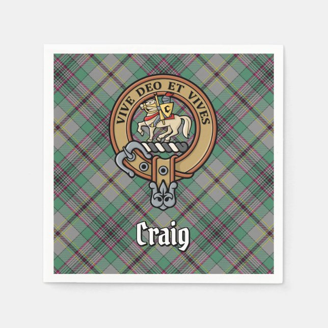 Serviette En Papier Clan Craig Crest sur Tartan (Devant)