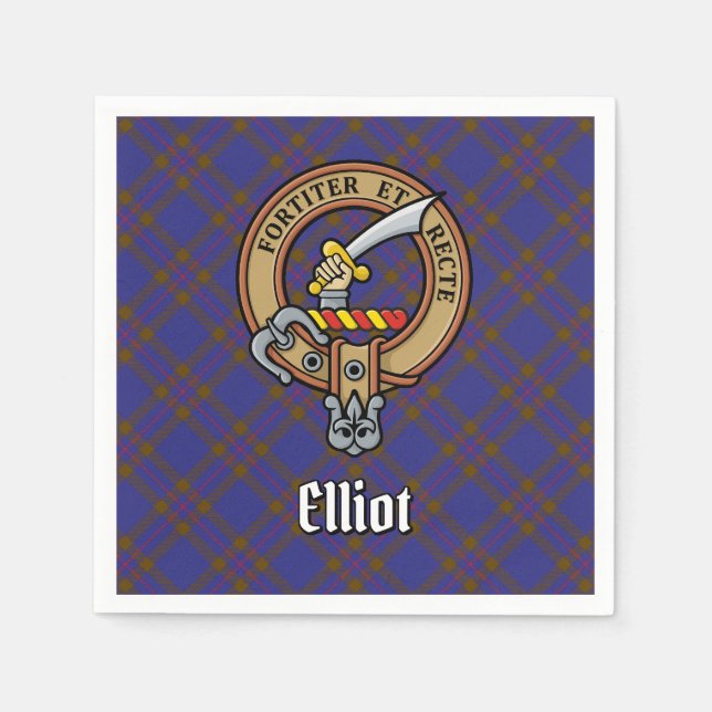 Serviette En Papier Clan Elliot Crest sur Tartan moderne (Devant)