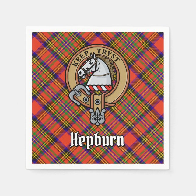 Serviette En Papier Clan Hepburn Crest sur Tartan (Devant)