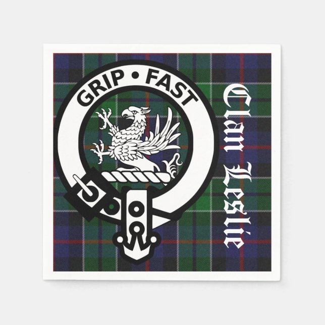 Serviette En Papier Clan Leslie Tartan & Crest Papier (Devant)