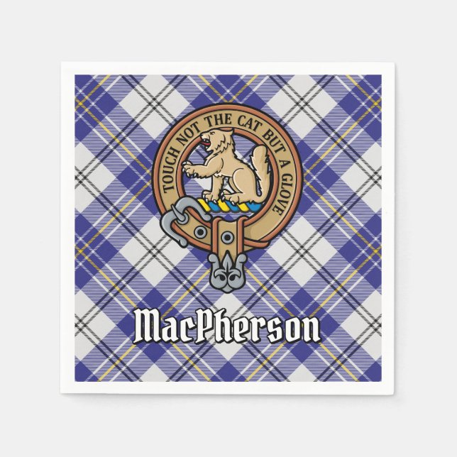 Serviette En Papier Clan MacPherson Crest sur la robe bleue Tartan (Devant)