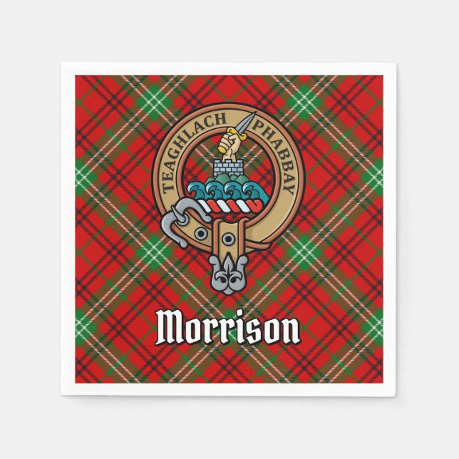 Serviette En Papier Clan Morrison Crest sur Red Tartan (Devant)