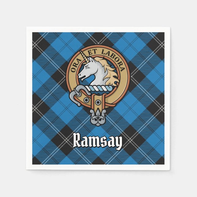 Serviette En Papier Clan Ramsay Crest sur Blue Hunter Tartan (Devant)