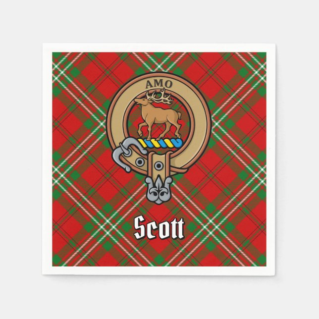 Serviette En Papier Clan Scott Crest sur Red Tartan (Devant)