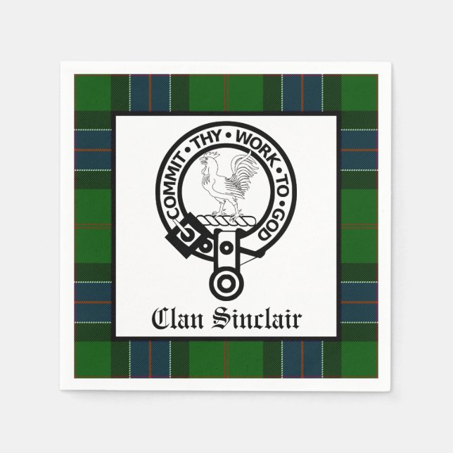 Serviette En Papier Clan Sinclair Crest Badge et Tartan (Devant)