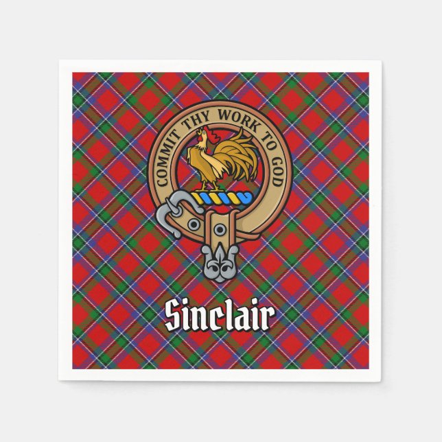 Serviette En Papier Clan Sinclair Crest sur Red Tartan (Devant)