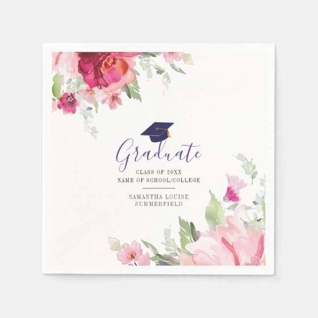 Serviette En Papier Class of 2023 Graduation Elegant Chic Pink Floral (Devant)