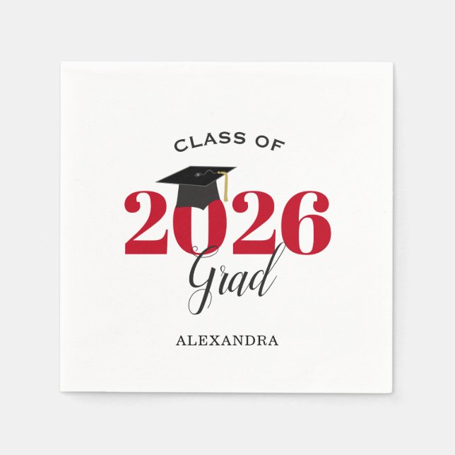 Serviette En Papier Class of 2026 Graduate Modern Red Napkins (Devant)