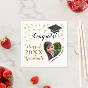 Serviette En Papier Classe 2025 Photo White Black Gold Graduation