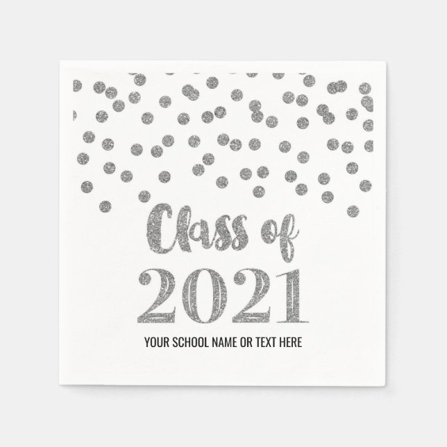 Serviette En Papier Classe Argent Confetti de 2021 Graduation (Devant)