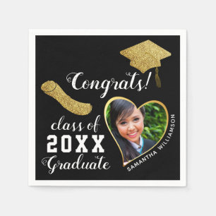 Serviette En Papier Classe Black White Gold 2025 Grad Photo Graduation