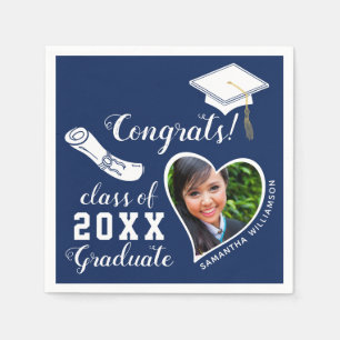 Serviette En Papier Classe Bleu et Blanc de 2024 Grad Photo Grad
