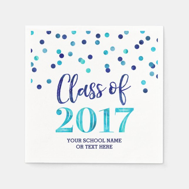 Serviette En Papier Classe Confetti d'aquarelle bleue de 2017 Graduati (Devant)