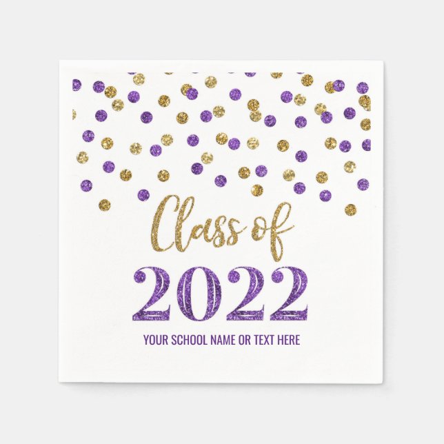 Serviette En Papier Classe Confetti d'or pourpre de 2022 (Devant)