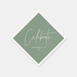 Serviette En Papier Classe d'anniversaire verte de sauge géométrique m