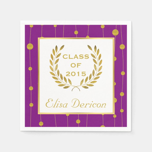 Serviette En Papier Classe de 2015 laurier d'or couronnes pourpre grad (Devant)
