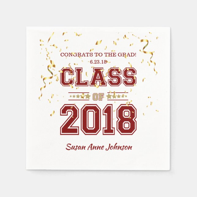 Serviette En Papier Classe de 2018 Grad Party Maroon and Gold (Devant)