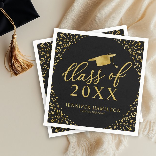 Serviette En Papier Classe De 2021 Elégant Gold Black Graduation Party (Créateur téléchargé)