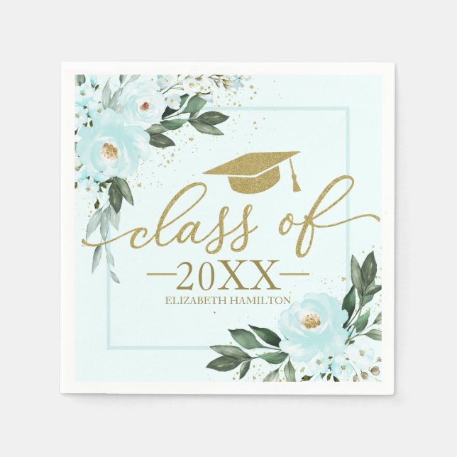 Serviette En Papier Classe De 2021 Gold Turquoise Floral Graduation Pa (Devant)