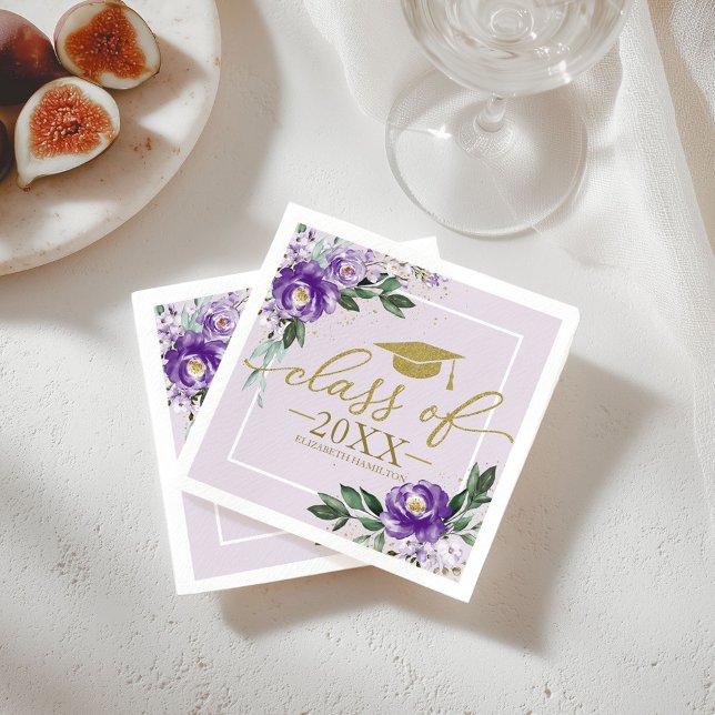 Serviette En Papier Classe De 2021 Purple Lavender Floral Grad Party (Créateur téléchargé)
