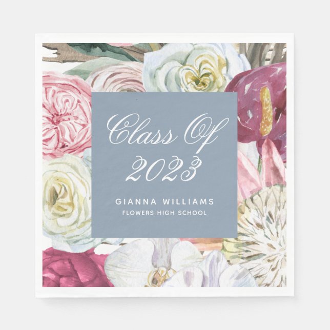 Serviette En Papier Classe de 2022 Aquarelle Florale Graduation (Devant)