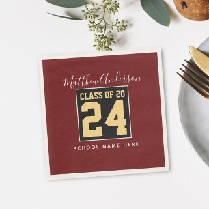 Serviette En Papier Classe de 2022 Bourgogne Noir et Or Graduation