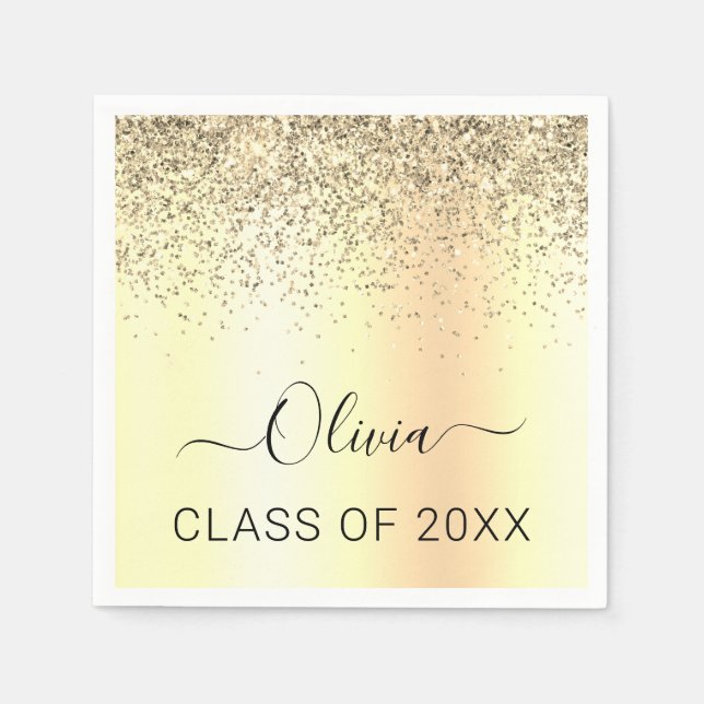 Serviette En Papier Classe de 2022 Gold Black Parties scintillant Grad (Devant)
