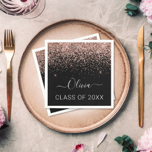 Serviette En Papier Classe de 2023 Blush Pink Black Parties scintillan