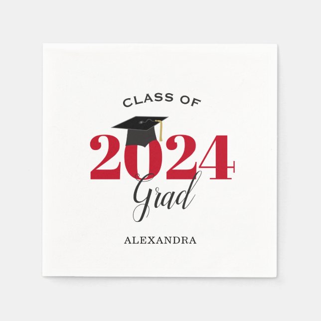 Serviette En Papier Classe de 2023 Diplômé Rouge moderne (Devant)