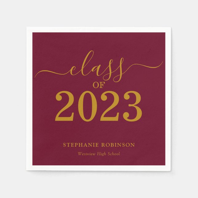 Serviette En Papier Classe de 2023 Gold Maroon Graduation Party (Devant)