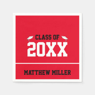 Serviette En Papier Classe de 2023 Red White and Black Graduate Name