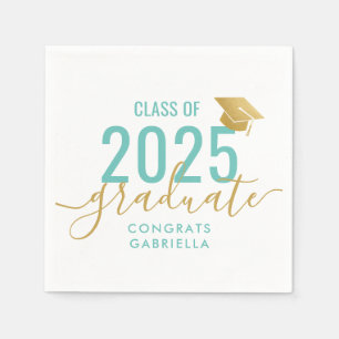 Serviette En Papier Classe de 2023 Turquoise Gold Graduation