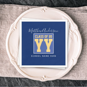 Serviette En Papier Classe de 2024 Elégant Royal Blue & Gold Graduatio