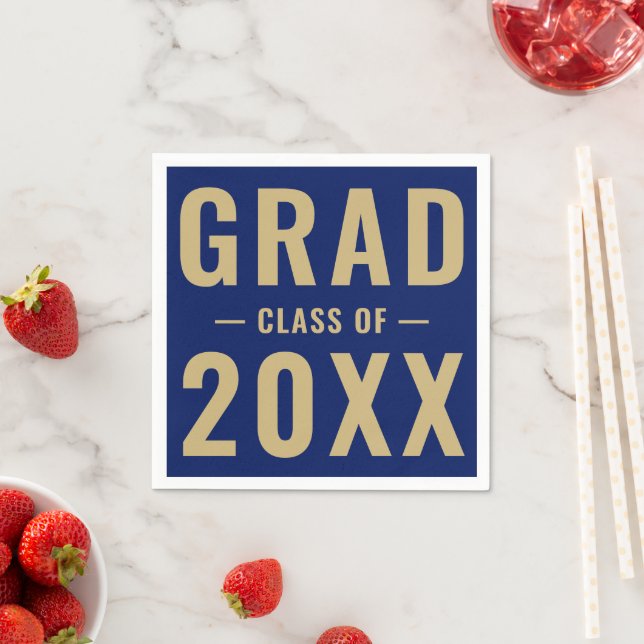 Serviette En Papier Classe de 2024 or bleu typographie moderne (En situation)