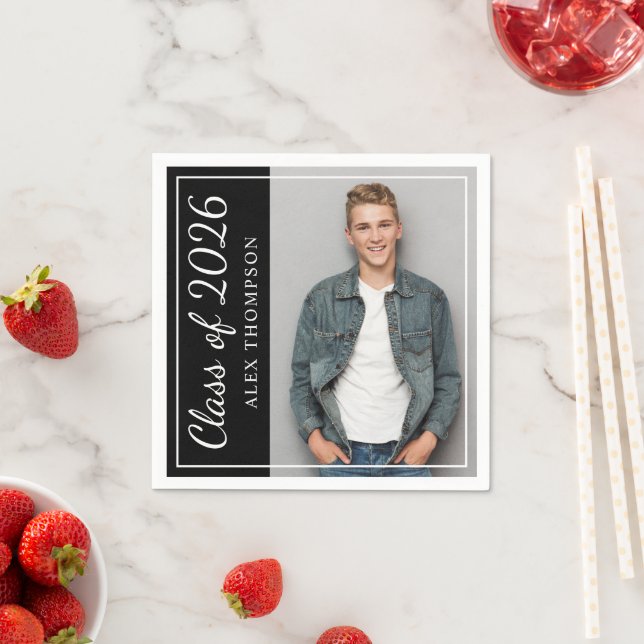 Serviette En Papier Classe de 2025 Black Graduation Party Photo (En situation)