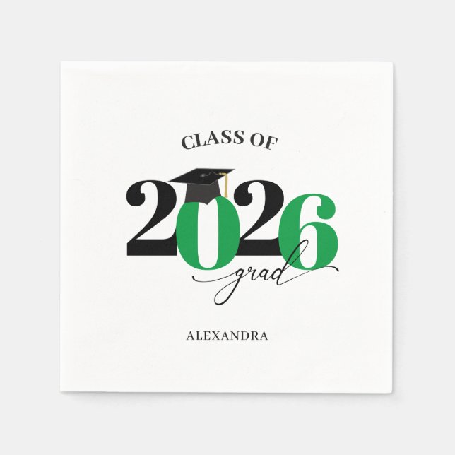 Serviette En Papier Classe de 2025 Diplômé Moderne Tyopgraphie Vert (Devant)
