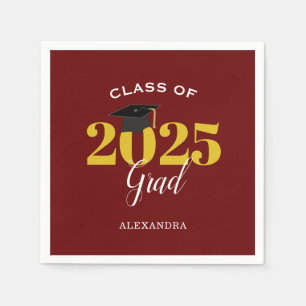 Serviette En Papier Classe de 2025 Grad Simple Maroon and Gold