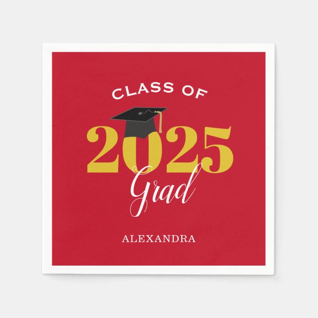 Serviette En Papier Classe de 2025 Grad Simple Rouge et Or (Devant)