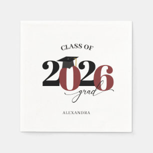 Serviette En Papier Classe de 2025 Graduate Moderne Tyopgraphie Maroon