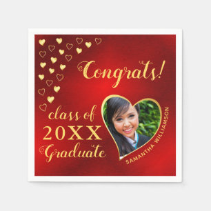 Serviette En Papier Classe de 2025 Graduate Photo Red & Gold Elegant