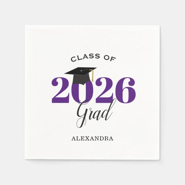 Serviette En Papier Classe de 2025 Gradué Moderne Purple (Devant)