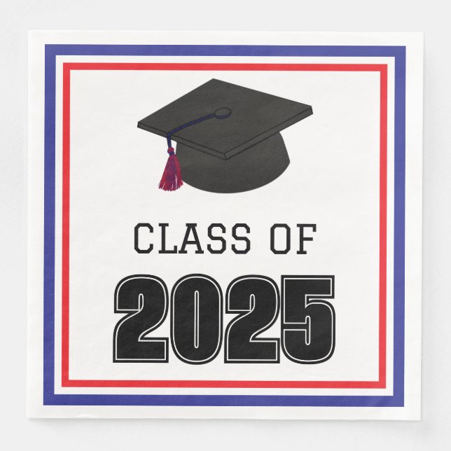 Serviette En Papier Classe de 2025 Rouge et Bleu (Devant)